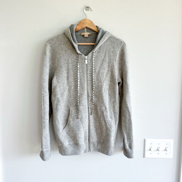Michael Kors Collection Cashmere Diamanté-Cord Zip Hoodie Sweater Gray M - Picture 2 of 7
